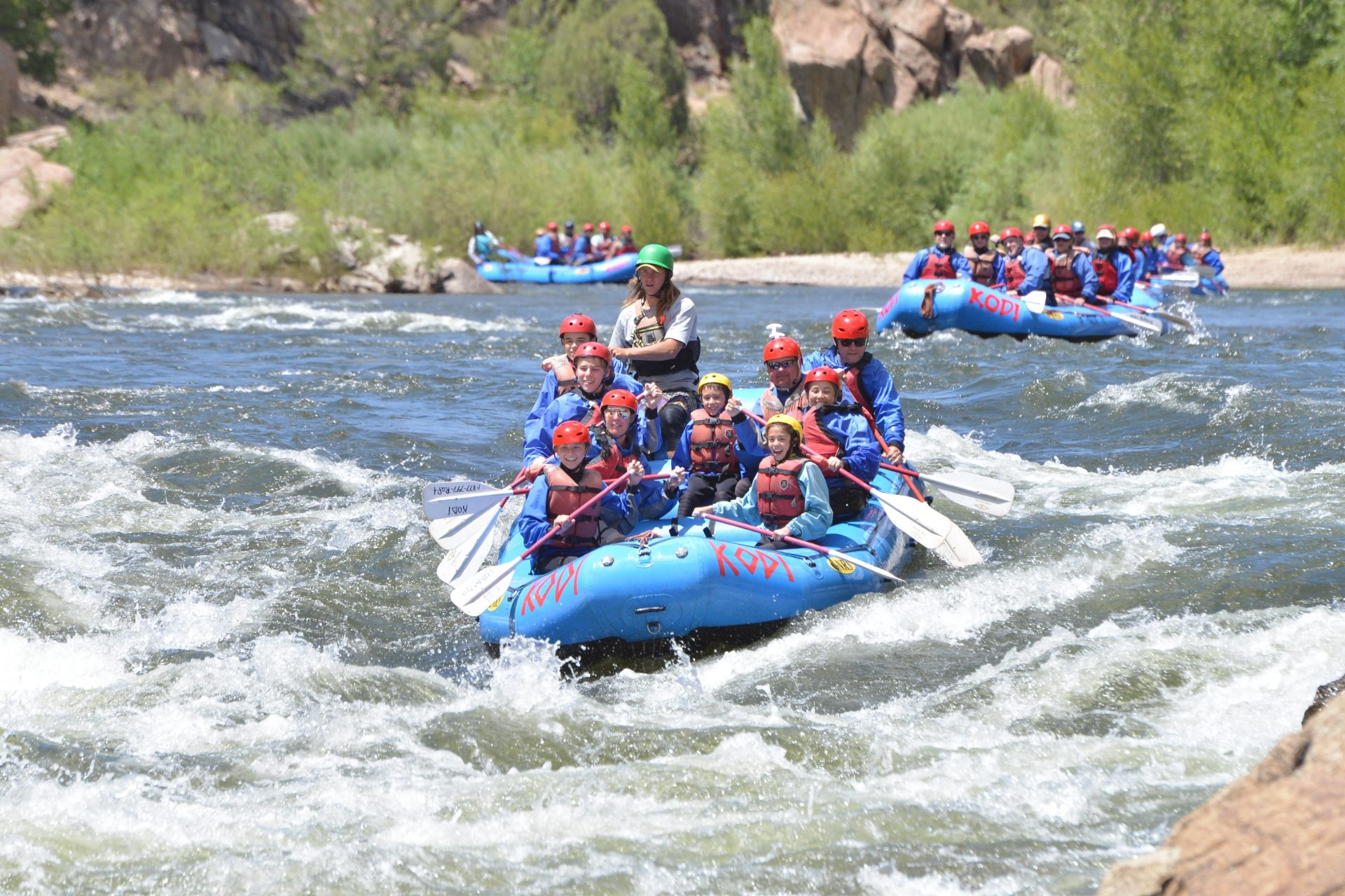 A tour group engaged in rafting near Buena Vista, CO
