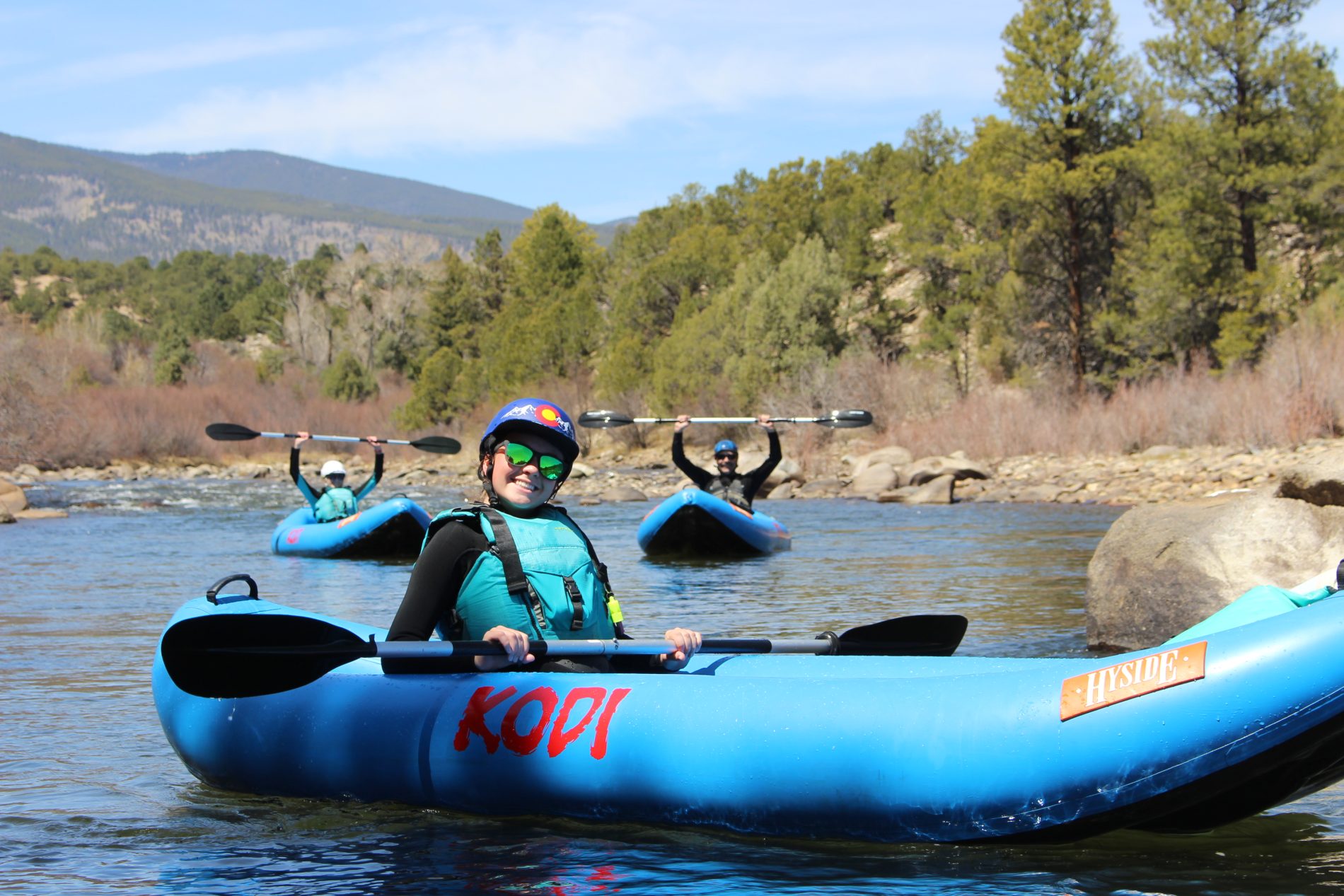 guest in a duckie on the arkansas river