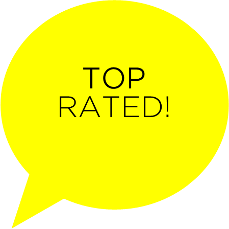 Circular yellow chat vector written “TOP RATED!” to showcase the best whitewater rafting trips